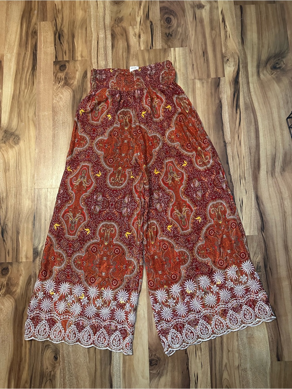 Bootique Paisley Wide Leg Palazzo Pants Boho Festival Smocked Waist Small